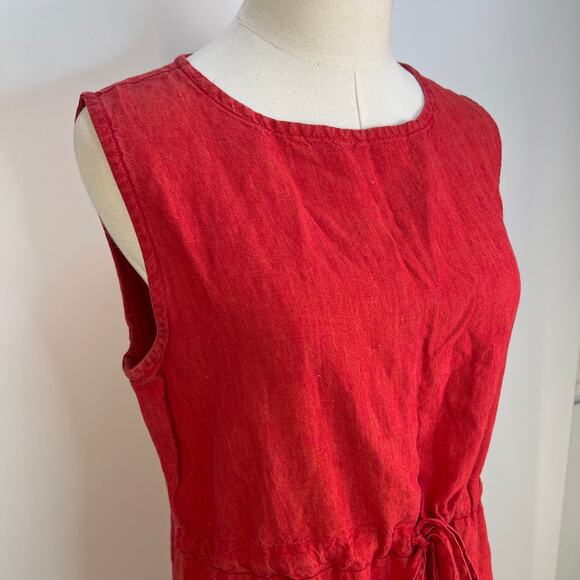 Bryn Walker Sleeveless Red Linen Midi Dress - Picture 2 of 10